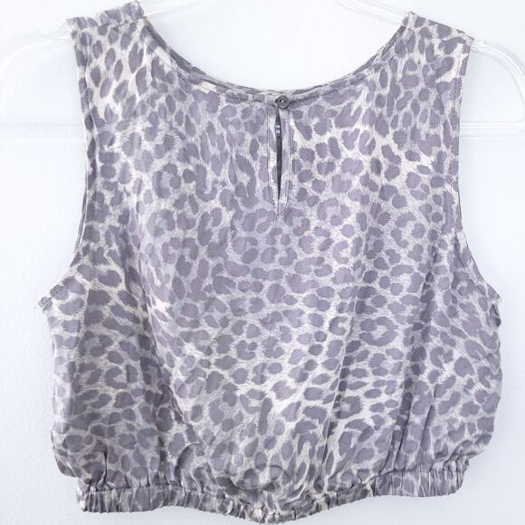 New Olivaceous Crop Tank Gray Small Animal Print Neutral Boho Festival Shirt Top - Picture 3 of 4